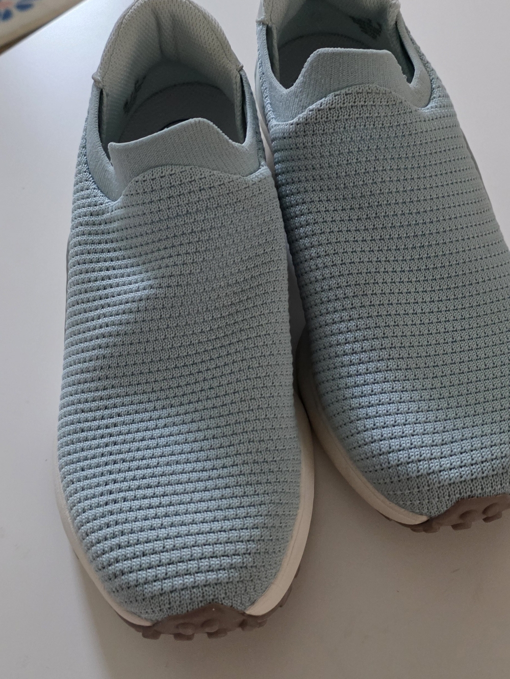 Women's Light Blue Knit Slip-On Sneakers - Cushioned Everyday Comfort